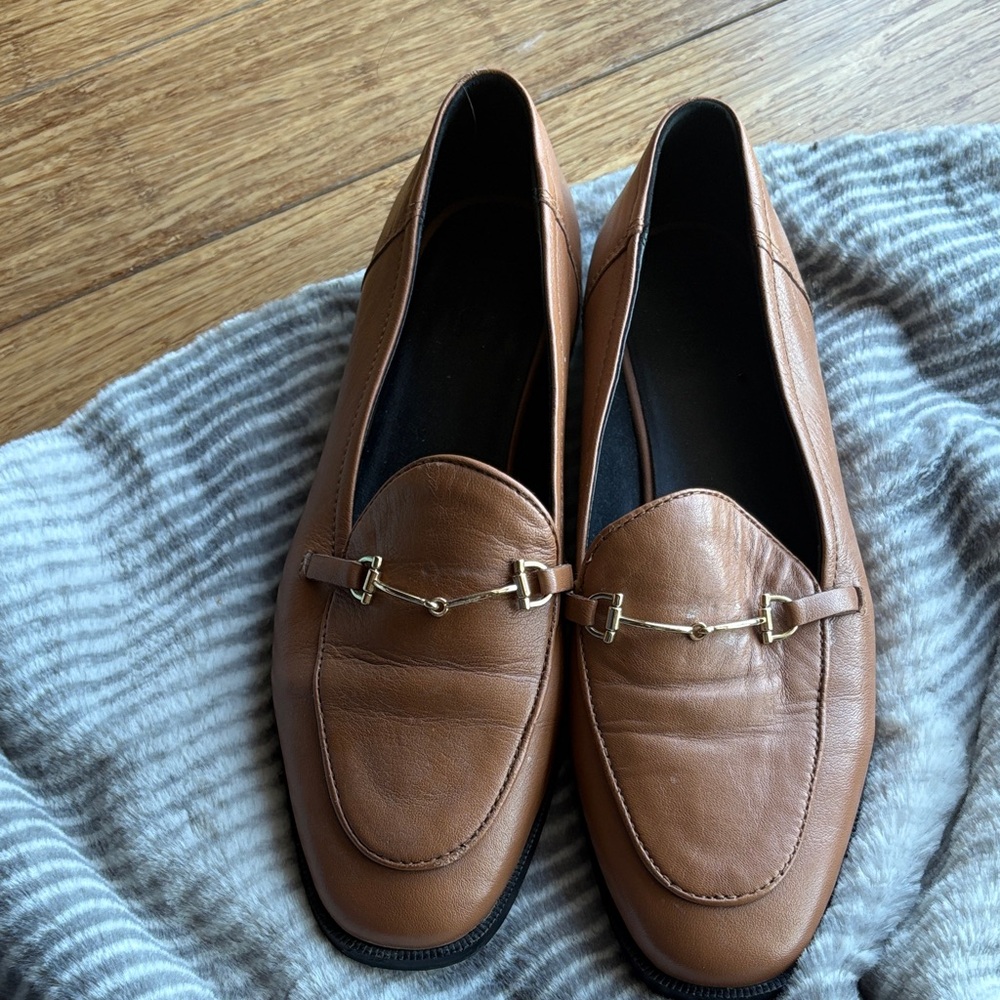 Brown Leather Loafers with Gold Accents